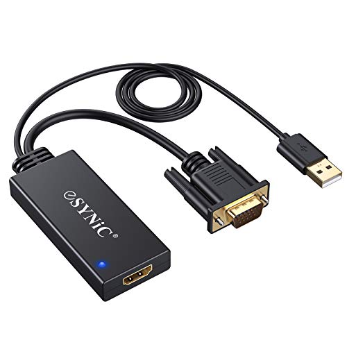 ＊最安挑戦＊eSynic VGA to HDMI 変換ケーブル 1080P USB給電 音声出力対応 金メッキ パソコン ラップトップに対応 GAto HDMI変換アダプ