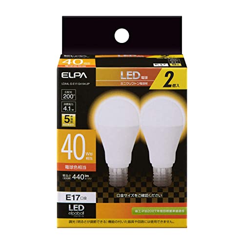 ＊最安挑戦＊エルパ (ELPA) LED電球ミニクリプトン形 E17 電球色相当 屋内用 2個入 LDA4L-G-E17-G4104-2P