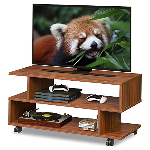 ウォールナット おしゃれなS型テレビ台：一人暮らしやワンルームにちょうどいい、37Vまでの液晶テレビを置く為のコンパクトなTV台です。 移動楽々：キャスター付きでお掃除や模様替えの際に楽々移動できます