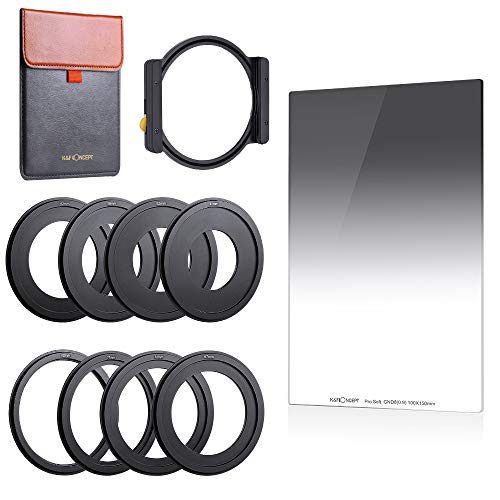 ソフトGND8セット 【11in1カメラフィルターセット】パッケージ内容は、角型ソフトGND8フィルター（100＊150mm）1枚、ホルダー1枚、アダプターリング 8枚（49mm*82mm）、レンズフ